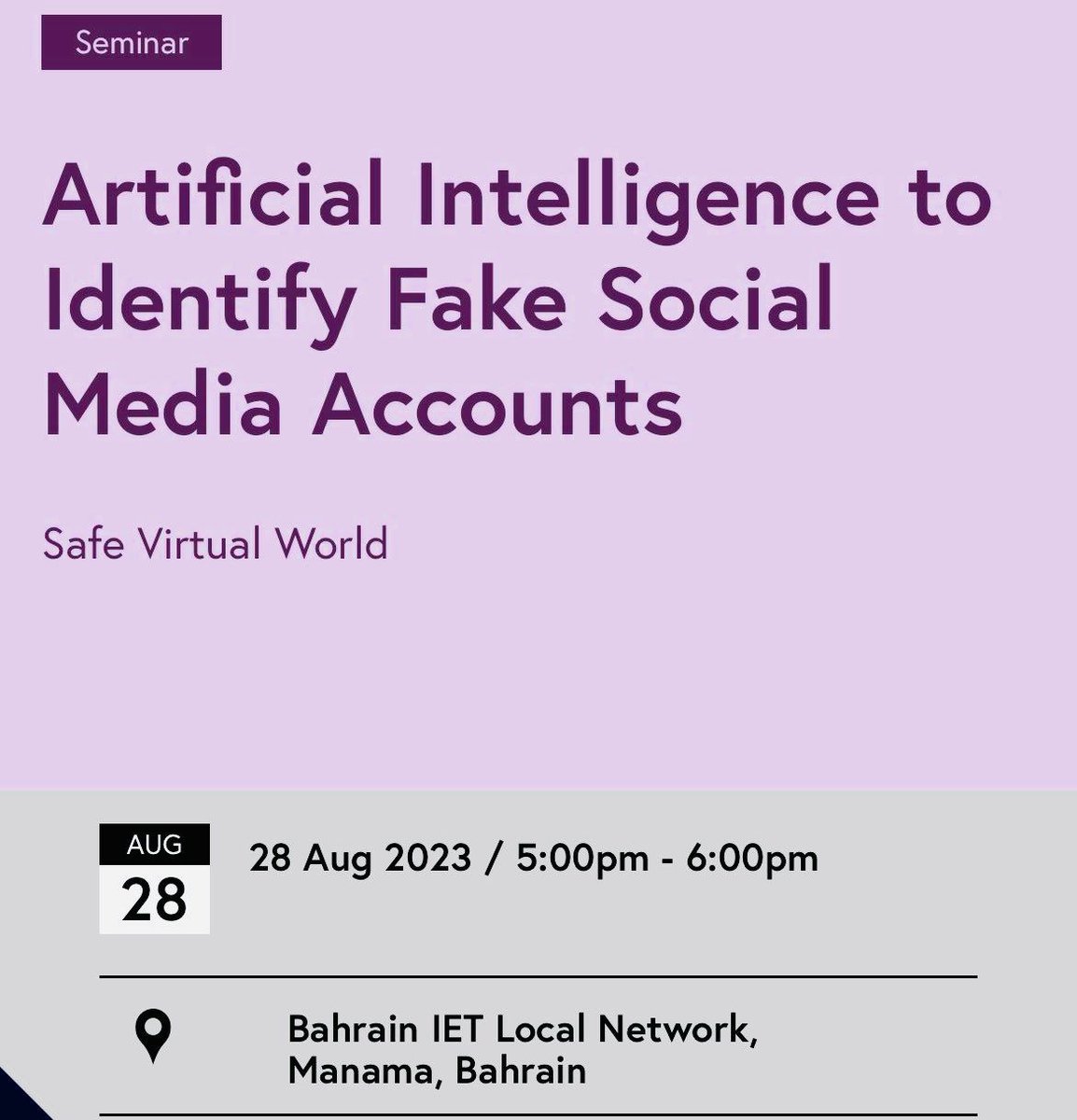 IET_Bahrain's tweet photo. Today 5pm, IET Bahrain LN online event is related to identifying fake social media accounts using AI deep learning topologies … #AI … for all the details .. @TheIET

 https://t.co/fd2yYTujZu

“Artificial Intelligence to Identify Fake Social Media Accounts” https://t.co/jhomRbTX5Z