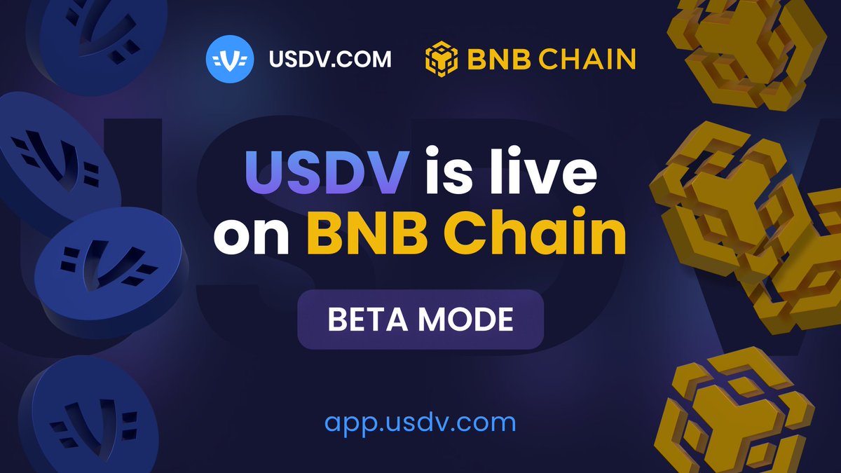 USDV_COM's tweet photo. 🎉 Exciting news! 🚀 #USDV, the overcollateralized stablecoin, is now LIVE on the BNB chain in beta mode. You can now use #BNB as collateral for loans! 🤩 Dive in and explore at https://t.co/hoxqKLLWMR! 🪙 #Stablecoin #DeFi https://t.co/FkmqZnEPn9