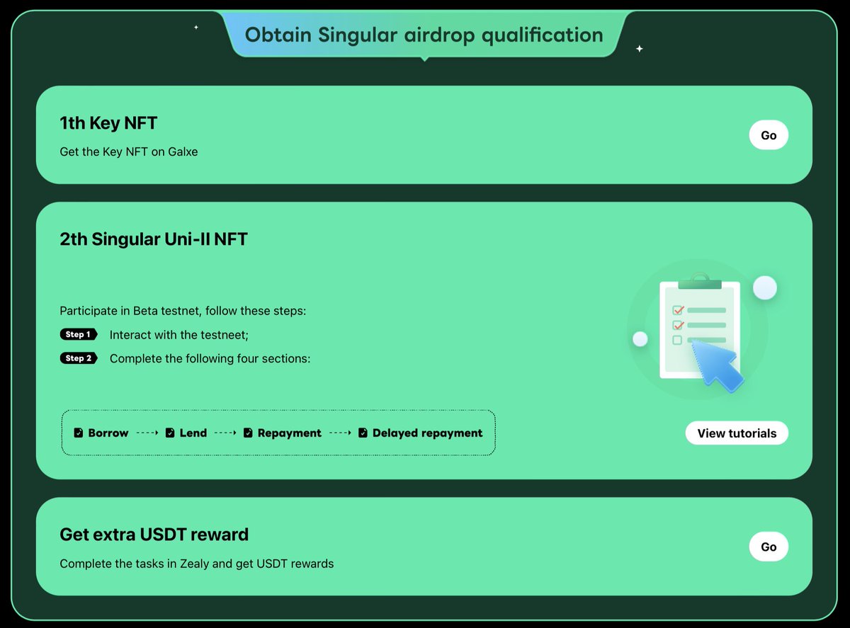 For many of you, getting to know how to participate in our activities might be a bit unfamiliar. 

No worries! Click on our activity page to explore all the details. 👇

Link: app.singularlabs.xyz/#/activity

Join in this exciting beta discovery ! 🌟

#Singular #TokenAirdrop #RWA #NFTFi