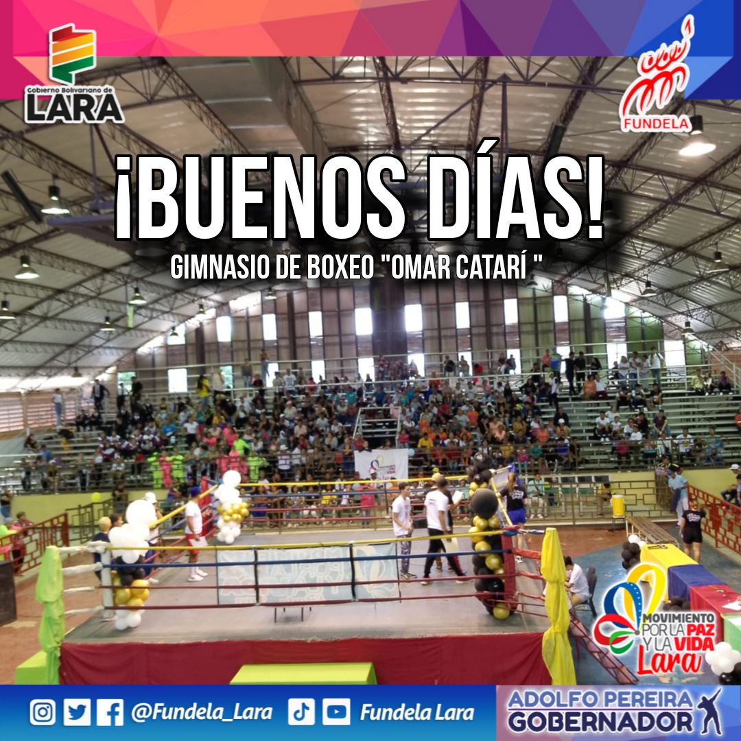 FUNDELA (@fundela_lara) on Twitter photo #28Ago🥊 Gimnasio de Boxeo "Omar Catarí"
Toda la alegría para ustedes, en este día.
¡Buenos días!
<a href="/AdolfoP_Oficial/">Adolfo Pereira Gobernador</a> <a href="/NicolasMaduro/">Nicolás Maduro</a>
<a href="/gobiernodelara/">gobiernodelara</a> <a href="/MervinMaldonad0/">Mervin Maldonado</a>
<a href="/Miguelangel_gch/">Miguel González</a> <a href="/Educacionlara/">Educación Lara</a>
#ConéctateConMaduro
#ConMaduroMás #28Ago🥊 Gimnasio de Boxeo "Omar Catarí"
Toda la alegría para ustedes, en este día.
¡Buenos días!
<a href="/AdolfoP_Oficial/">Adolfo Pereira Gobernador</a> <a href="/NicolasMaduro/">Nicolás Maduro</a>
<a href="/gobiernodelara/">gobiernodelara</a> <a href="/MervinMaldonad0/">Mervin Maldonado</a>
<a href="/Miguelangel_gch/">Miguel González</a> <a href="/Educacionlara/">Educación Lara</a>
#ConéctateConMaduro
#ConMaduroMás