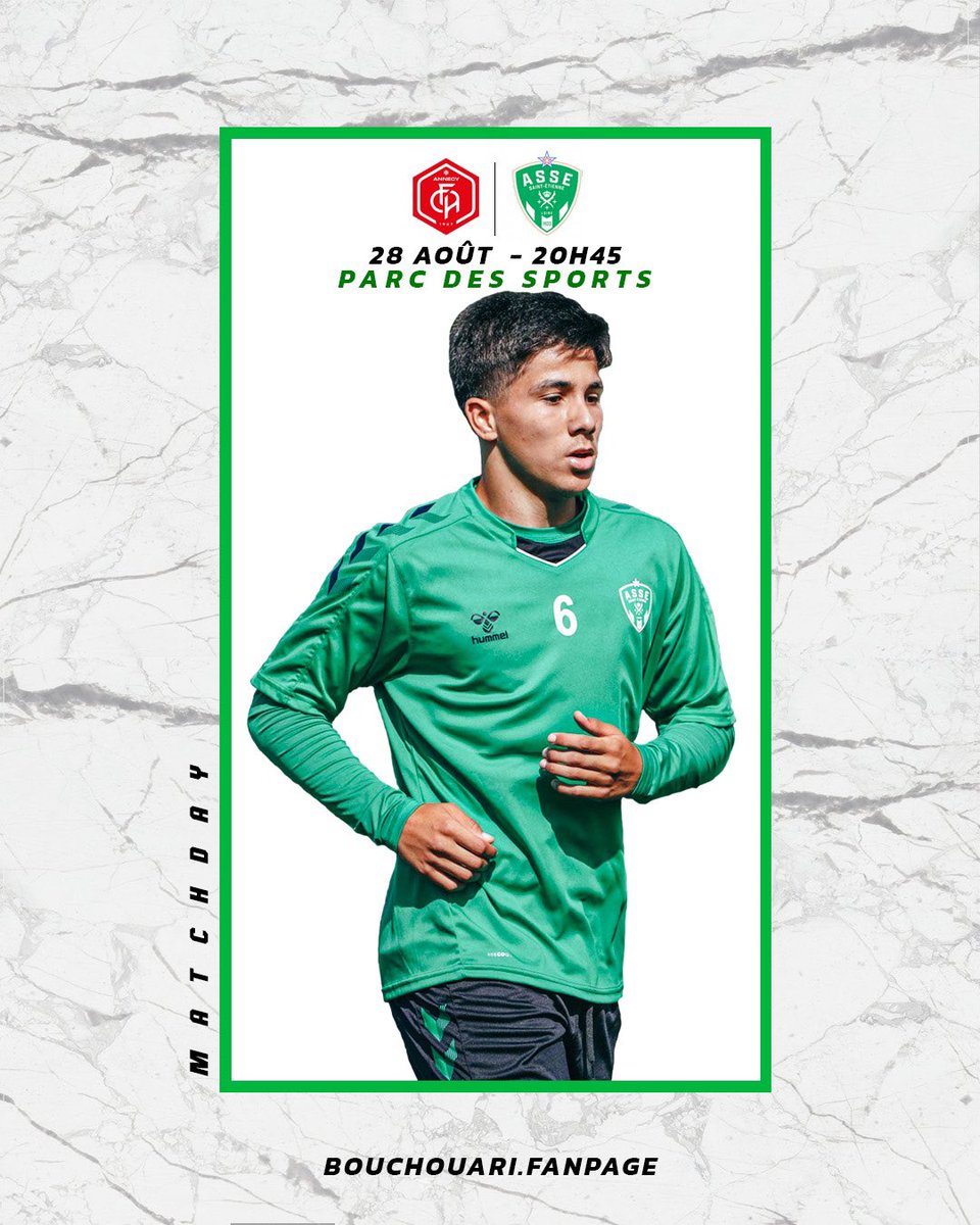 bouchouari_fp's tweet photo. 𝑱𝒐𝒖𝒓 𝒅𝒆 𝒎𝒂𝒕𝒄𝒉! 💚🤩
🏆 @ligue2bkt
🆚 @fcannecy
⏰ 20h45
🏟 Parc des Sports
📺 @beinsports
#ASSE #SaintEtienne #StadeGeoffroyGuichard #FansASSE #GreenTeam #ASSEFans #ASSENation #FiertéVerte
#bouchouari #benjaminbouchouari #teambouchouari https://t.co/Gn4aaYeq2m