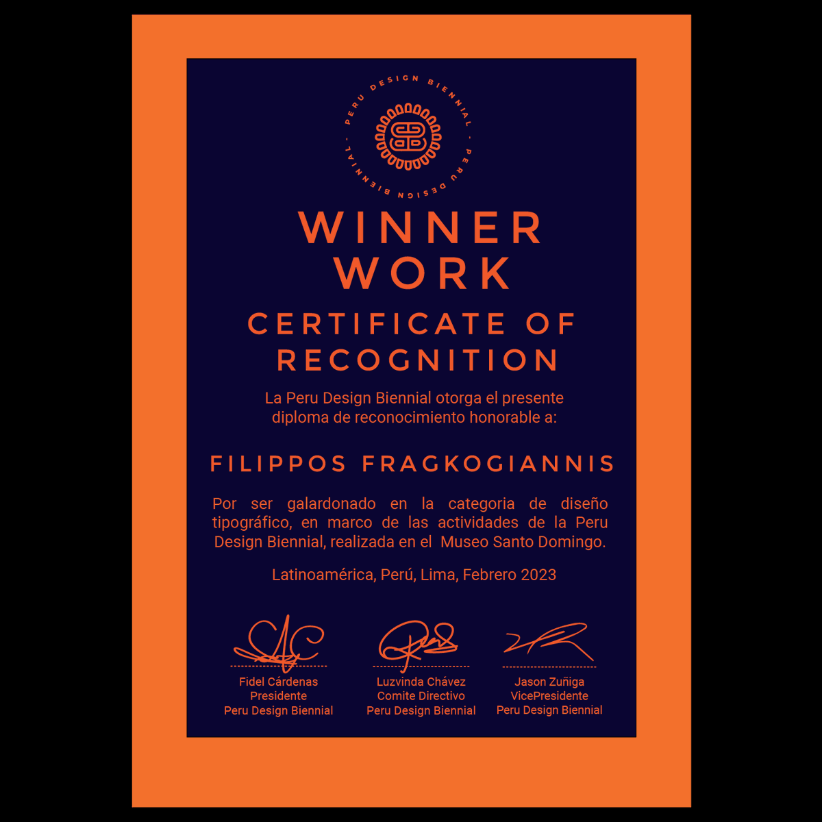 ffragkogiannis's tweet photo. A few months earlier, #VercettiRegular earned another #award by securing the first place in the Typographic Design category at the Peru #Design Biennial 2022. Our #freefont also took part in a group exhibition at the Santo Domingo Museum in #Peru. #perudesignbiennial #typography https://t.co/M8Ff1M5KqC
