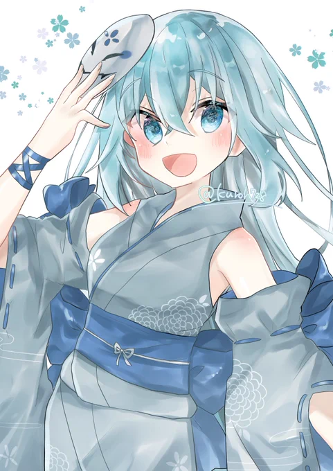 こちらの和服の子をご依頼にて描かせて頂きました!!水色系で統一してます 