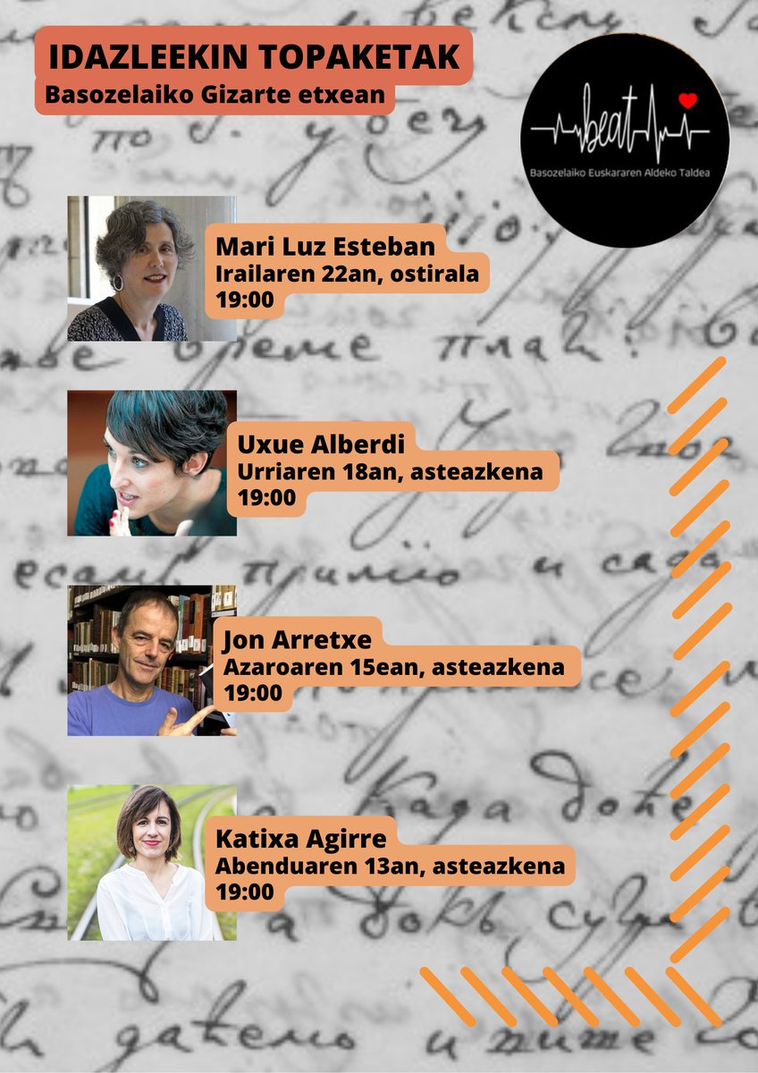 Ikasturte berrirako prest? 📕🥰

Guk hainbat idazlerekin topaketak antolatu ditugu udazken-negu honetarako. Datak gorde eta animatu etortzen!! 

#mariluzesteban #uxuealberdi @katixagirre <a href="/ArretxeJon/">jon arretxe</a> #euskara #basozelai #euskaragureauzokotaupada