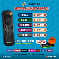 StarTimes_Ng's tweet photo. #NewPriceAlert!
Due to the realities, we are faced with as a business, these are the new bouquet prices, effective September 1.
You can keep enjoying the current bouquet prices if you recharge ahead. https://t.co/lso46Dd3IP