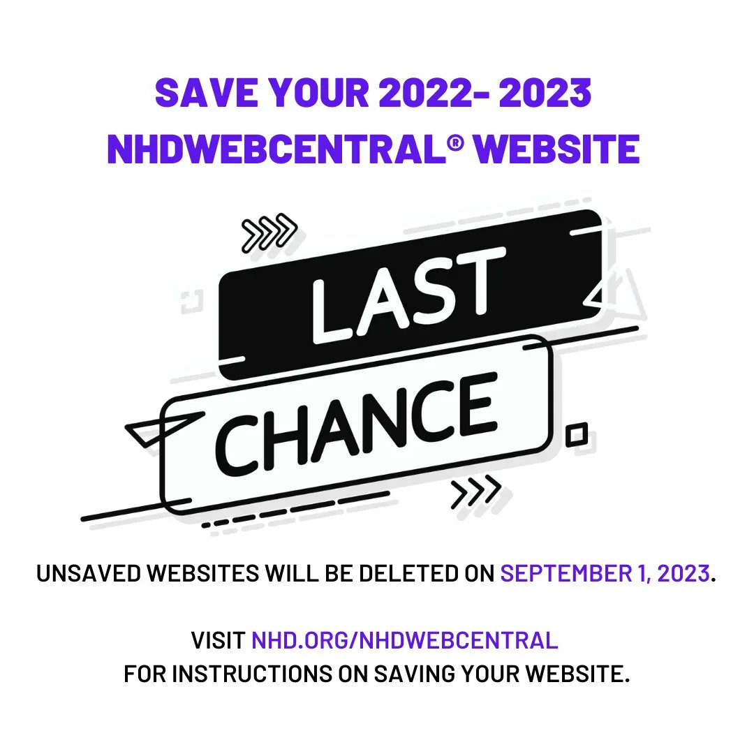 ‼️ Attention Website Students! ‼️ Save your 2022-2023 #NHDWebCentral website! Visit nhd.org/nhdwebcentral for instructions on how to archive your website.