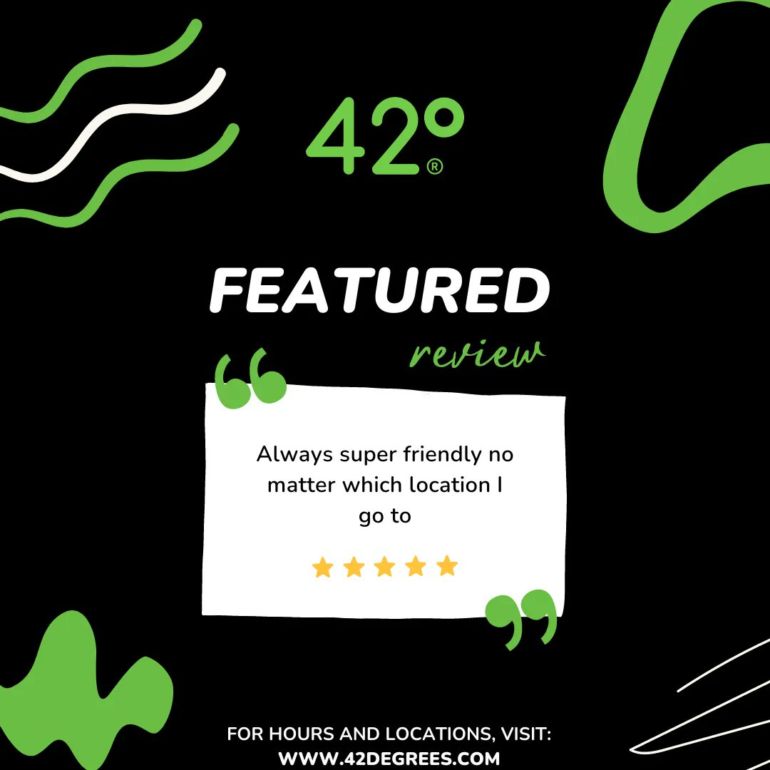 ⭐ ⭐ ⭐ ⭐ ⭐ 

"Always super friendly no matter which location I go to'' 😍 

#42degrees #omaha #headshop #wellness #shopping #sale