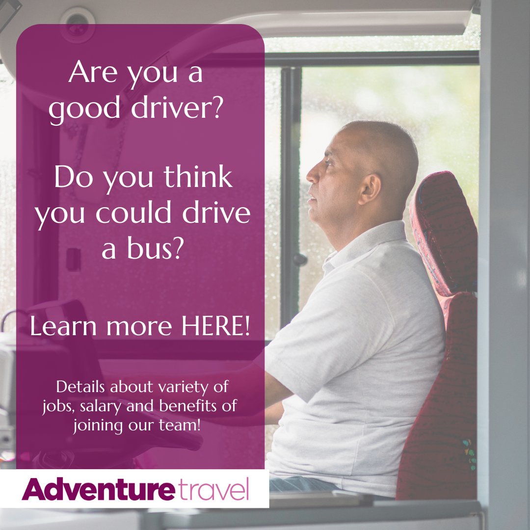 AdvTravelBus's tweet photo. Can you see yourself behind the wheel?
Don’t worry if you have never driven a bus before, we can train you!
Contact us today!
02920 442040
Jobs@AdventureTravel.Cymru
https://t.co/3XBzkqUb35
#NewAdventure #TraineeBusDriver #NewCareer https://t.co/oEcUkcLz2c