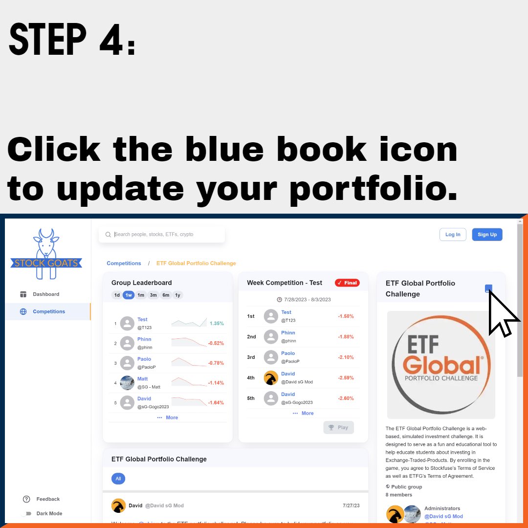 EtfChallenge's tweet photo. Next, (🧵 2/3) build your portfolio on the StockGOATS site! #etfwizards #etfs https://t.co/EEHz8vuafj
