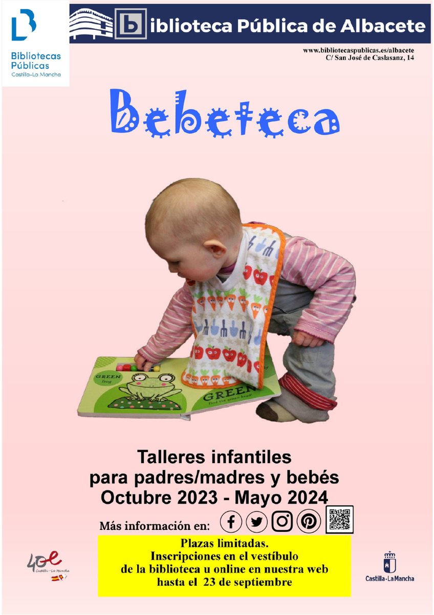 bpe_albacete's tweet photo. Ya está abierto el plazo para apuntarse a la Bebeteca. Las inscripciones, hasta el 23 de septiembre.
La información la encontrarás en nuestra página web.
https://t.co/gkMa08pbwW
#bpealbacete
#BibliotecasPublicas
#bebeteca
#prelectores
#actividadesinfantiles
#animacionalalectura https://t.co/ApthPF0h5W