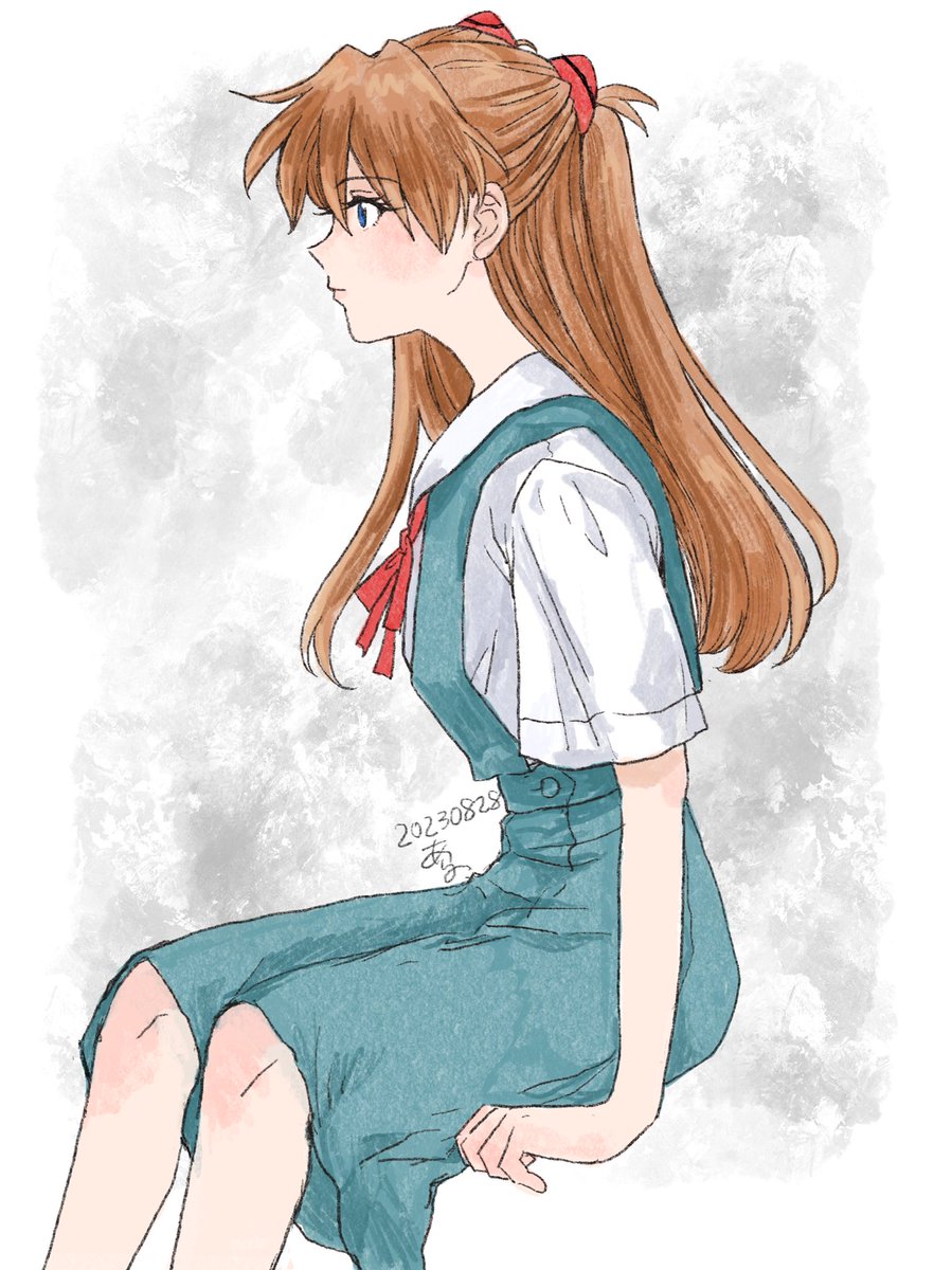 souryuu asuka langley 1girl solo long hair tokyo-3 middle school uniform blue eyes sitting school uniform  illustration images