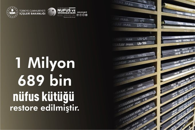 Geçmişimizle geleceğimiz arasındaki en önemli bağ olan nüfus kütüklerinin restorasyonu ile tarihimizi koruyoruz❗️

Bugüne kadar nüfus arşivlerimizde yer alan 1.689.000 nüfus kütüğü sayfasının restorasyon işlemini tamamladık.  

#HayatınızınHerAnında