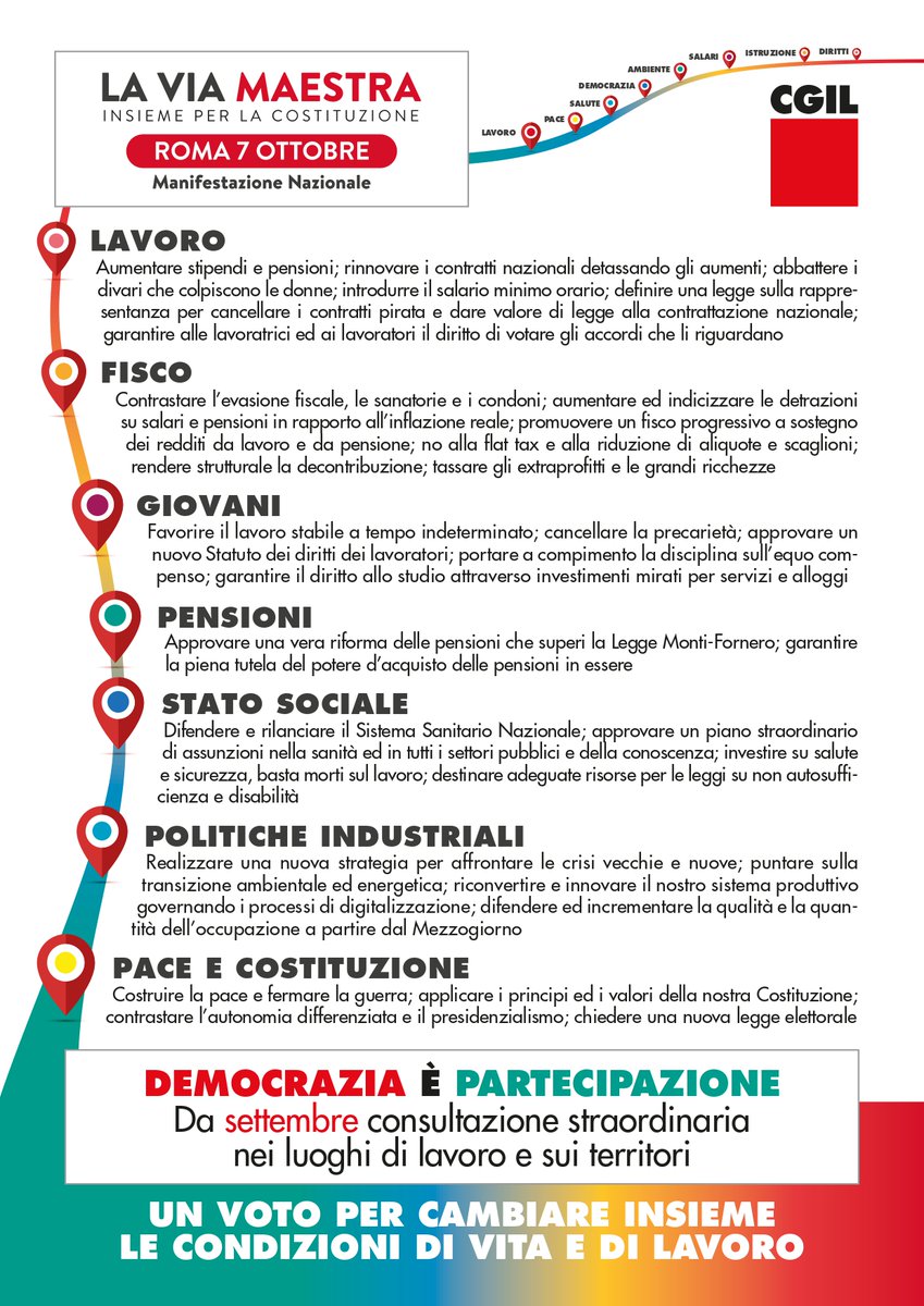 🟥LA VIA MAESTRA, INSIEME PER LA COSTITUZIONE

Il #7ottobre manifestazione nazionale a Roma, da settembre consultazione straordianaria nei luoghi di lavoro e sui territori. 

La democrazia è partecipazione
tinyurl.com/y74uujbf

#LaViaMaestra