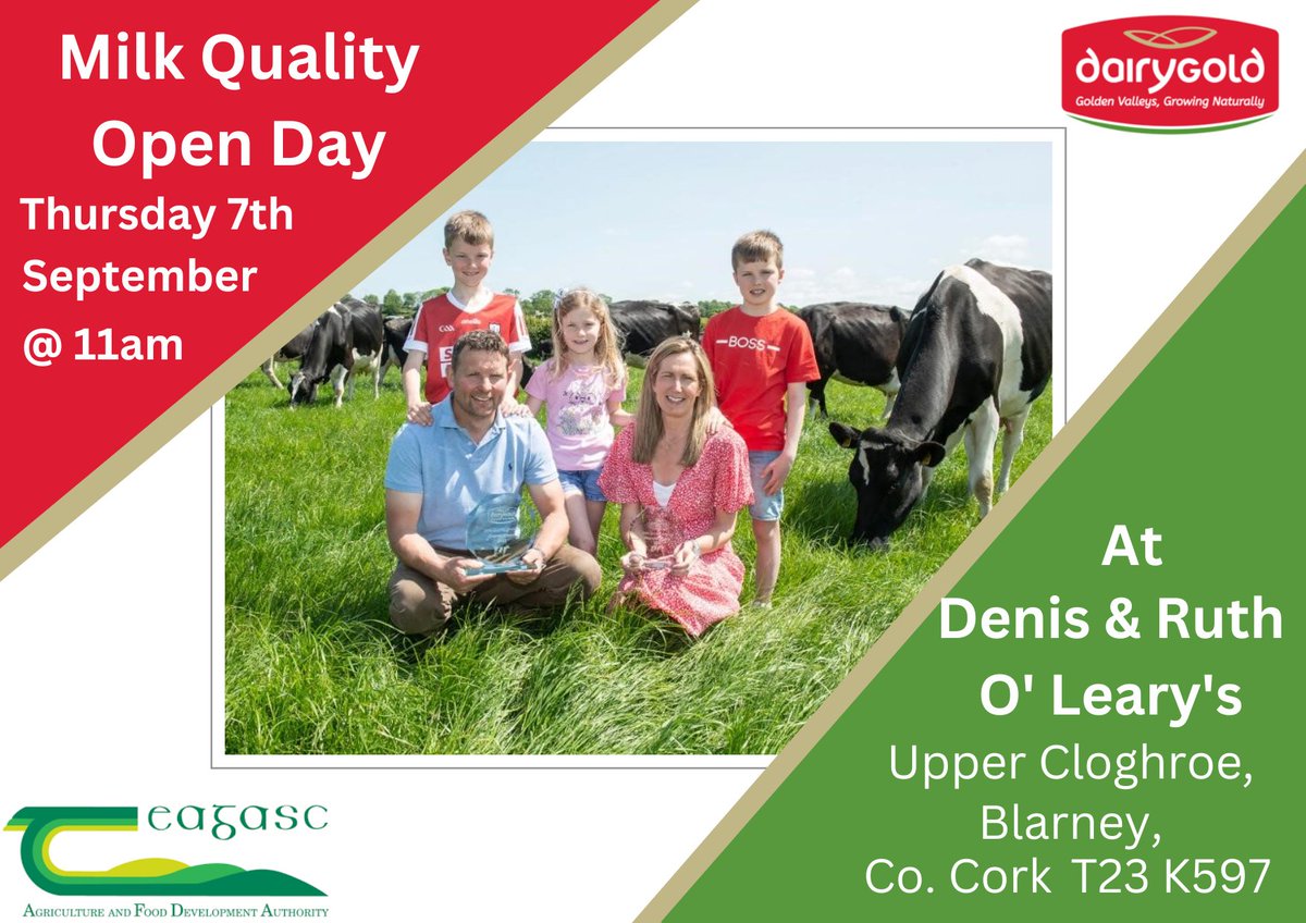Dairygold Milk Quality Award Winners 2022, Denis and Ruth O' Leary will host a farm walk next Thursday 7th September at 11am. <a href="/teagasc/">Teagasc</a> #MilkQuality #FarmWalk