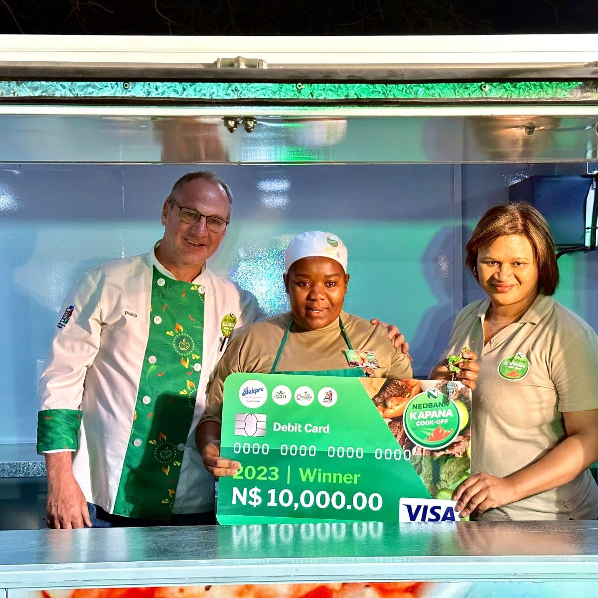Winner... Ester Silas was crowned the 2023 <a href="/NedbankNam/">Nedbank Namibia</a> Kapana Cook-Off competition winner and walked away with the life-changing grand prize of a fully-equipped mobile food trailer, a N$10 000 cash prize, and a N$5 000 Bakpro Vetkoek Voucher.