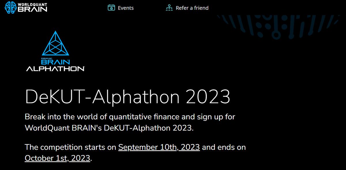 gatere_mark's tweet photo. Thread🧵

Excited to be the #WorldQuant BRAIN® Alphathon organiser at @DeKUTkenya... 🔥

Registering for the Alphathon: https://t.co/o7rQvZMxO7 https://t.co/p6be1iSKed