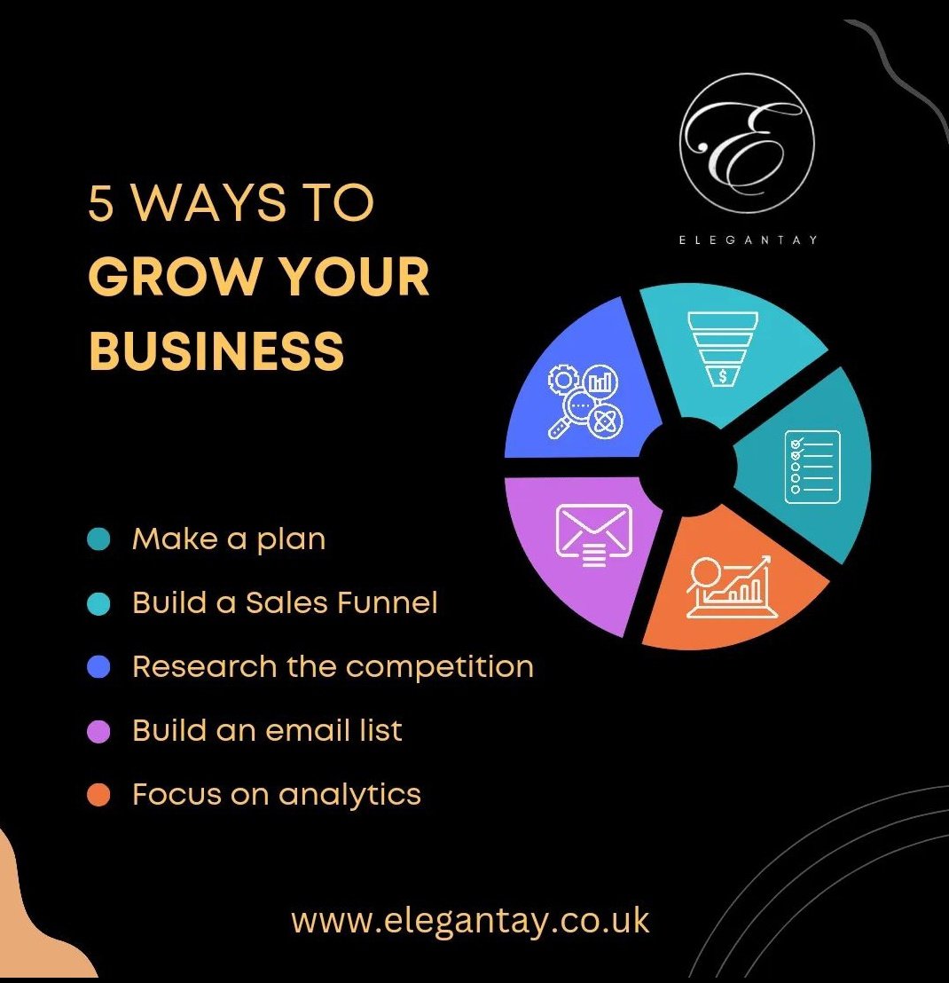 5 Ways to grow your business! 🌟
Follow us for more✨️
Contact us now!
📞+44 7545 832077 
🌐elegantay.co.uk 
💌elegantayofficial@gmail.com

#marketingdigital #growyourbusiness #growth #guide #explorepage #explore #excellence #threads #ukinfluencers #uk #smallbusinessesuk