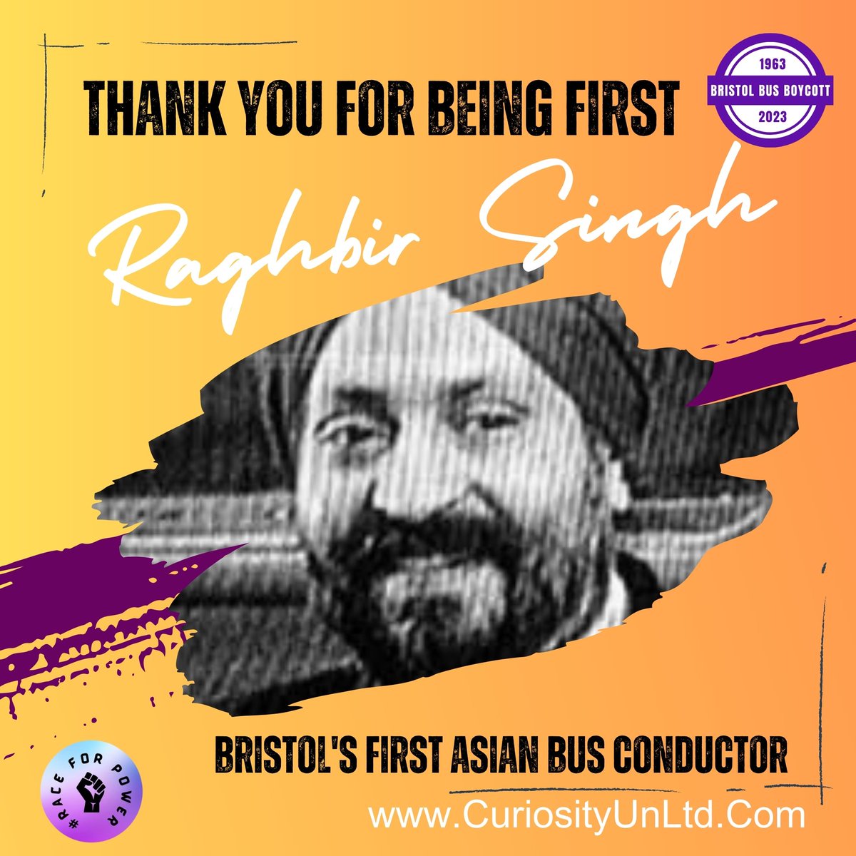 On Aug 28th 1963, the #BristolBusBoycott defeated the colour bar, 3 weeks later, on Sept 17th Raghbir Singh became the first #Asian bus conductor. So today, on the 60th anniversary, we salute you for #SteppingUp and for being a #Trailblazer.