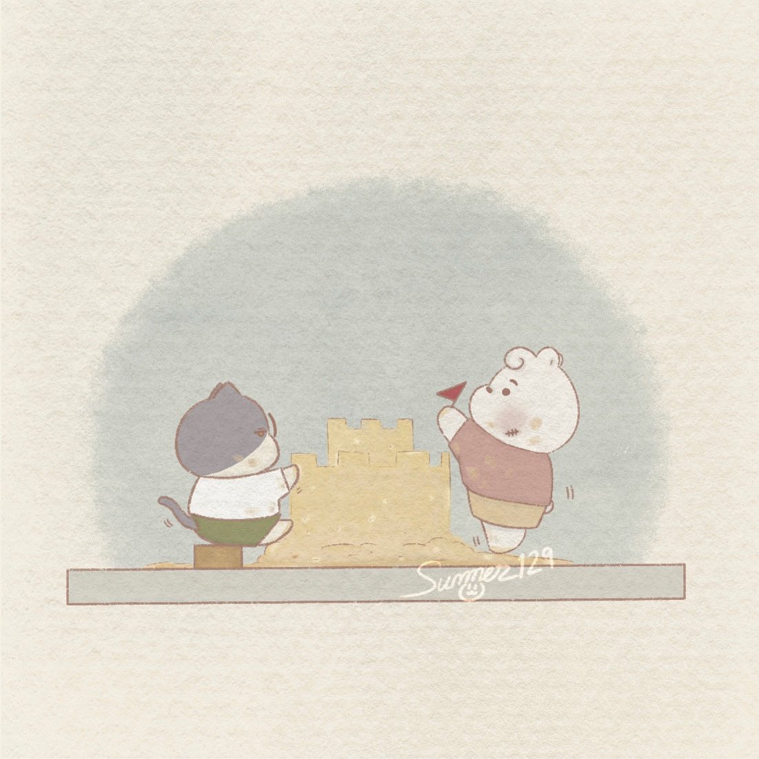 _summer129_'s tweet photo. Sand castle 🏖️🏰 
.
.
.
.
.
#polarbearcub #polarbear #북극 #procreatedrawing #digitalart #かわいい #catlovers #kawaiidrawing #catstargram #고양이 #ねこ #chibiart #_summer129_ https://t.co/uHQyTU9ZeB