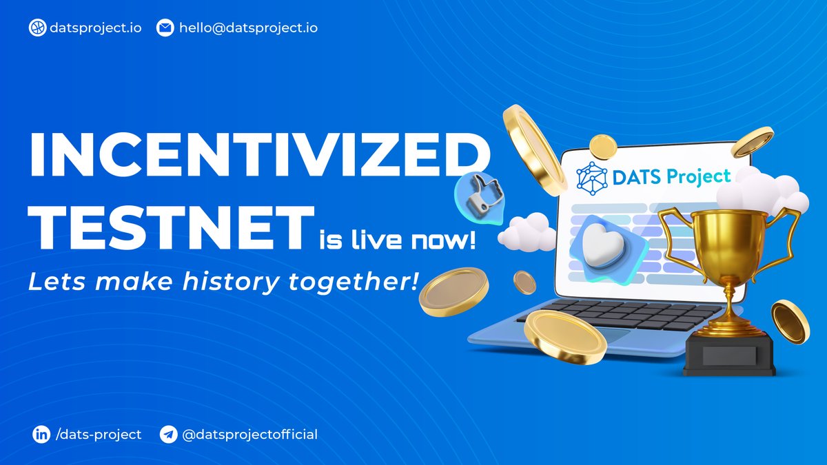 🛡️DATS Project #TESTNET Airdrop 🌠 campaign is live now!🛡️

💰Reward: $2,000 worth of $DATS Token🔐

📝Here's the airdrop page follow-up👉 gleam.io/9WSbR/dats-pro…

🗓 Airdrop End: 18th Sep 2023 
🗓Airdrop Distribution: After TGE 
#ShareToEarn #DePIN