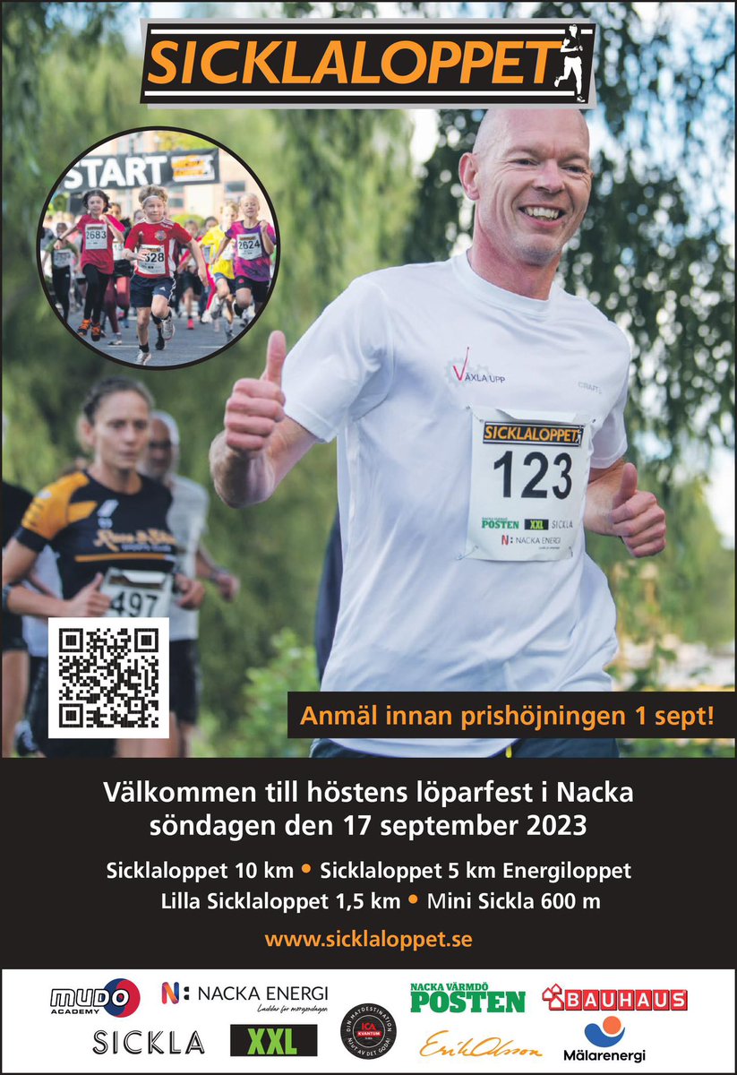 Tre veckor kvar till <a href="/sicklaloppet/">Sicklaloppet</a> 
Anmäl dig på sicklaloppet.se