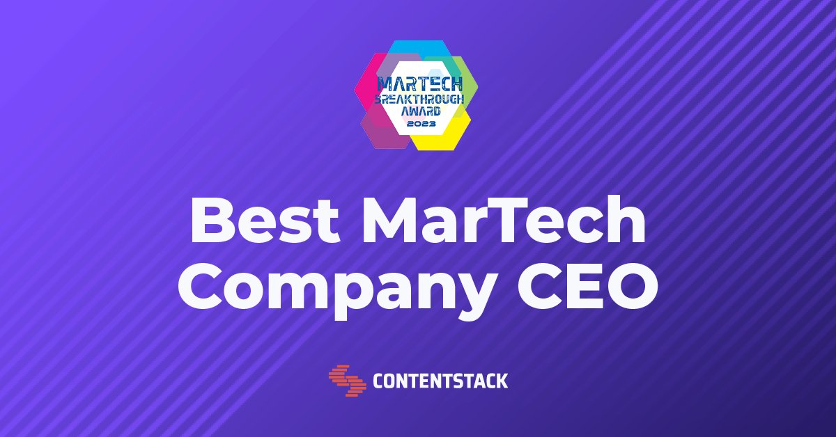 Contentstack's tweet image. Our fearless leader shines at the 2023 #MarTechBreakthrough Awards. ✨

Contentstack&apos;s very own trailblazer, @nehasf, has been honored with the title of &quot;Best MarTech Company CEO&quot; for her visionary #leadership.

Learn more: bit.ly/3ss7mn0 #OneTeamOneDream