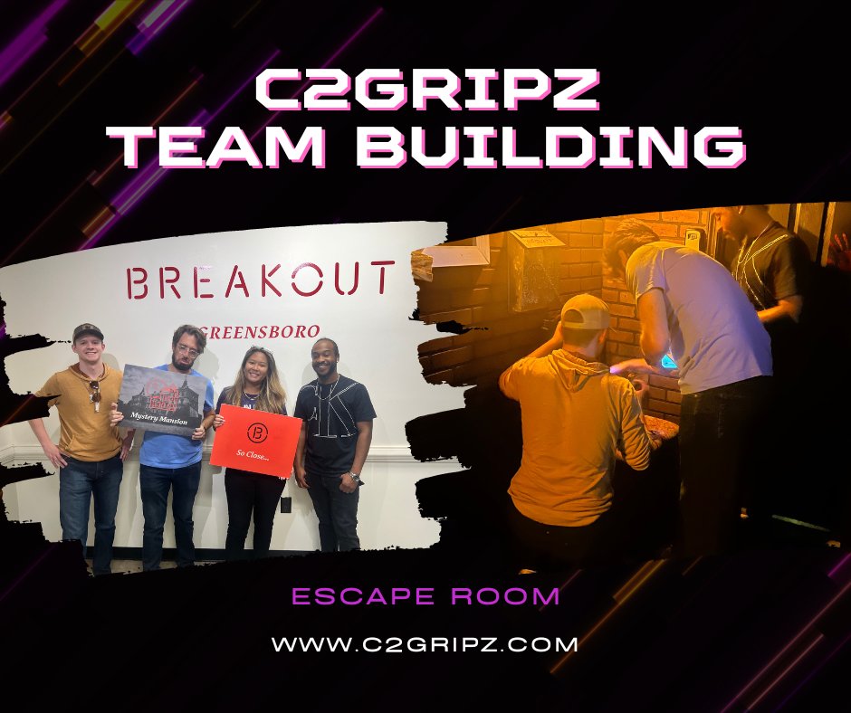 C2Gripz's tweet image. The C2Gripz Team ALMOST conquers the Escape Room Challenge.... Team Building!
#C2Gripz #GameChange #gamingaccessories  #gamer #gaminglife #controller #xbox  #playstation  #gamingequipment #videogames  #gamingposts #XboxGamePass #teamworkmakesthedreamwork #gripznation #gripzsquad