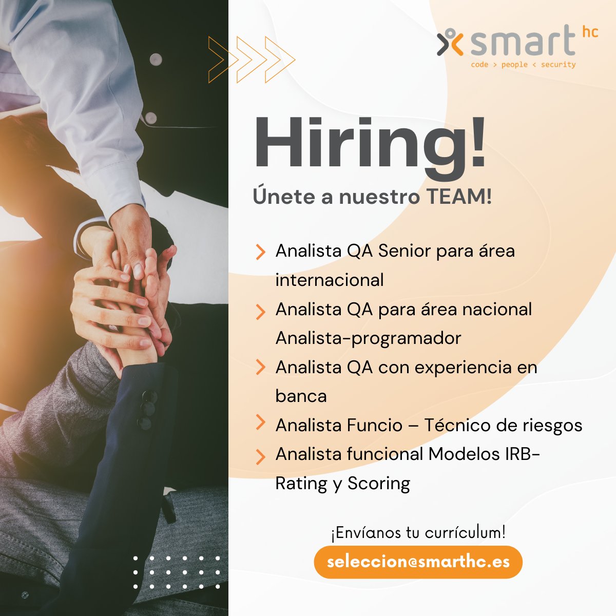 Smart_HC's tweet photo. ¿En busca de un cambio? ¡Únete a nuestro Equipo #Smart! 💪 | #hiring
Envíanos tu CV a seleccion@smarthc.es y nos pondremos en contacto contigo.
https://t.co/lM36mHs0Pf
--
#SmartHC #BeSmartHC #Hiring #IT #ofertadeempleo #hiringalert https://t.co/06sa3vizkh