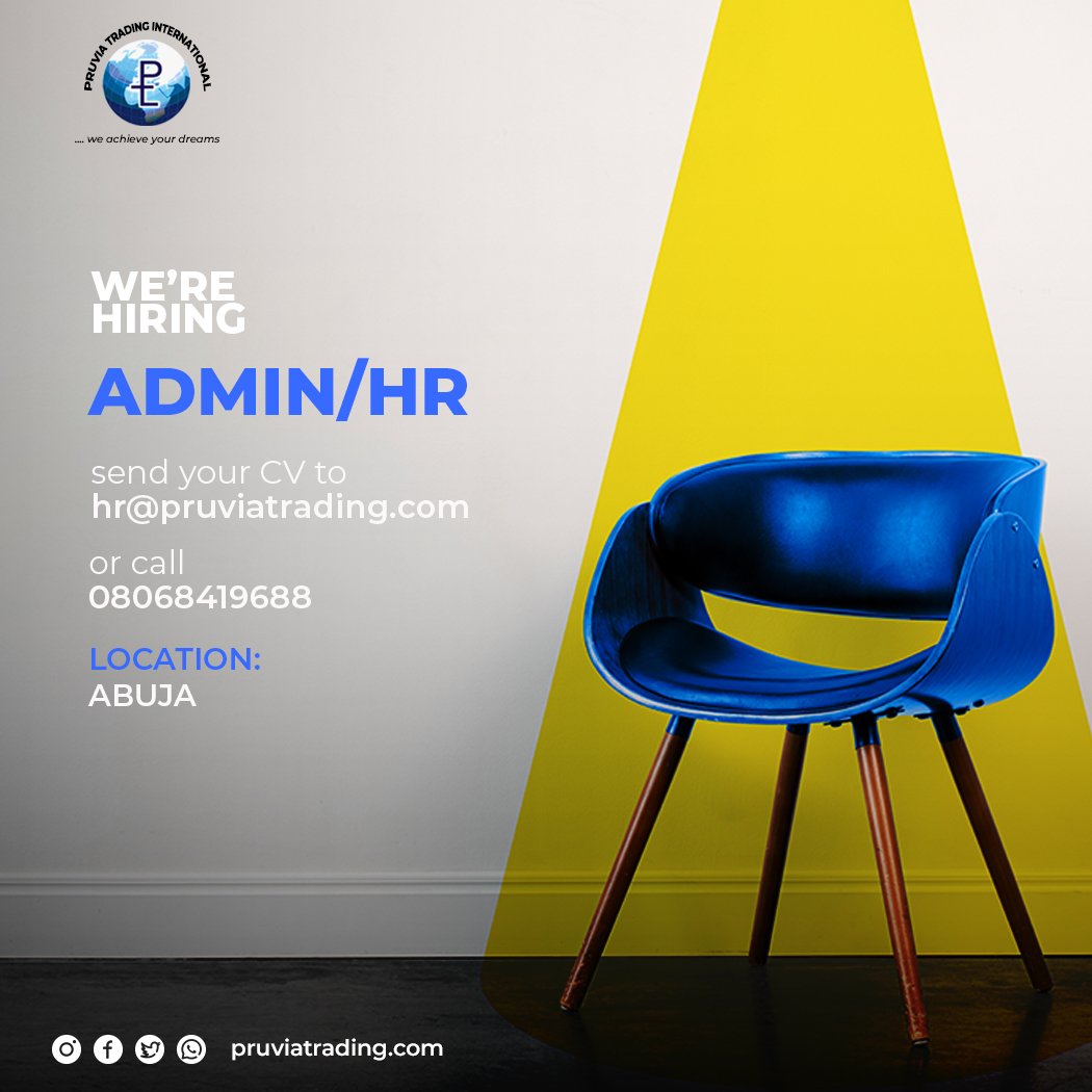 PruviaI's tweet photo. We are seeking to hire an experienced Admin officer/HR for our team. 
Interested candidate should send their CV to hr@pruviatrading.com or call +2348068419688. 
Location: Abuja

#jobhunt #jobopening #nowhiring https://t.co/N1hbBKj65j