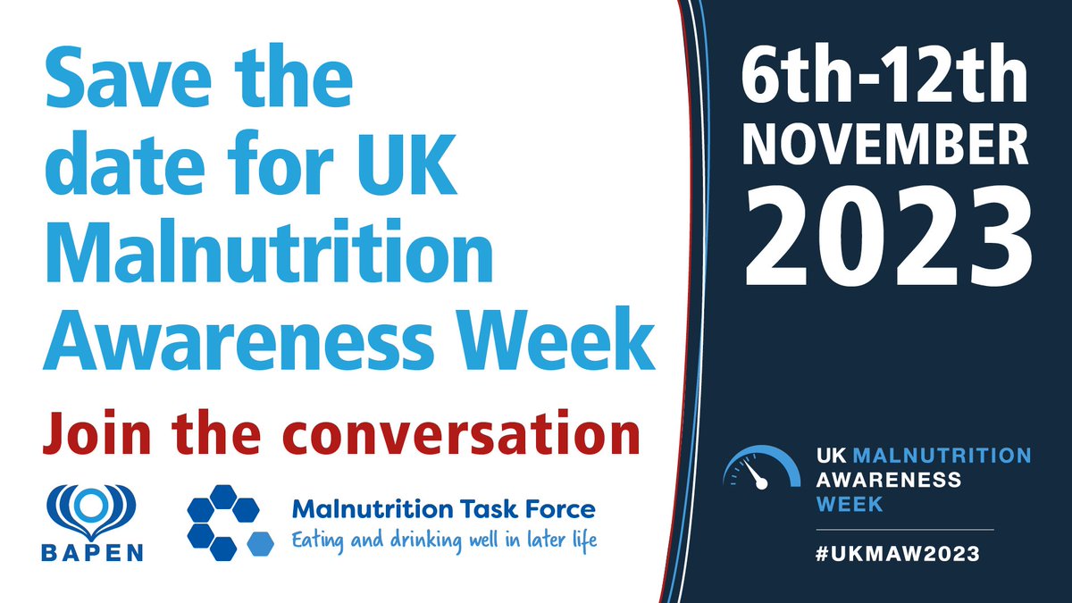 Before you know it UK Malnutrition Awareness Week 2023 will be upon us!

Taking place between 6th - 12th November, this year’s campaign marks the sixth anniversary of working alongside <a href="/MalnutritionTF/">Malnutrition TF</a>!

Keep an eye out more details of our exciting plans 👀 #UKMAW2023