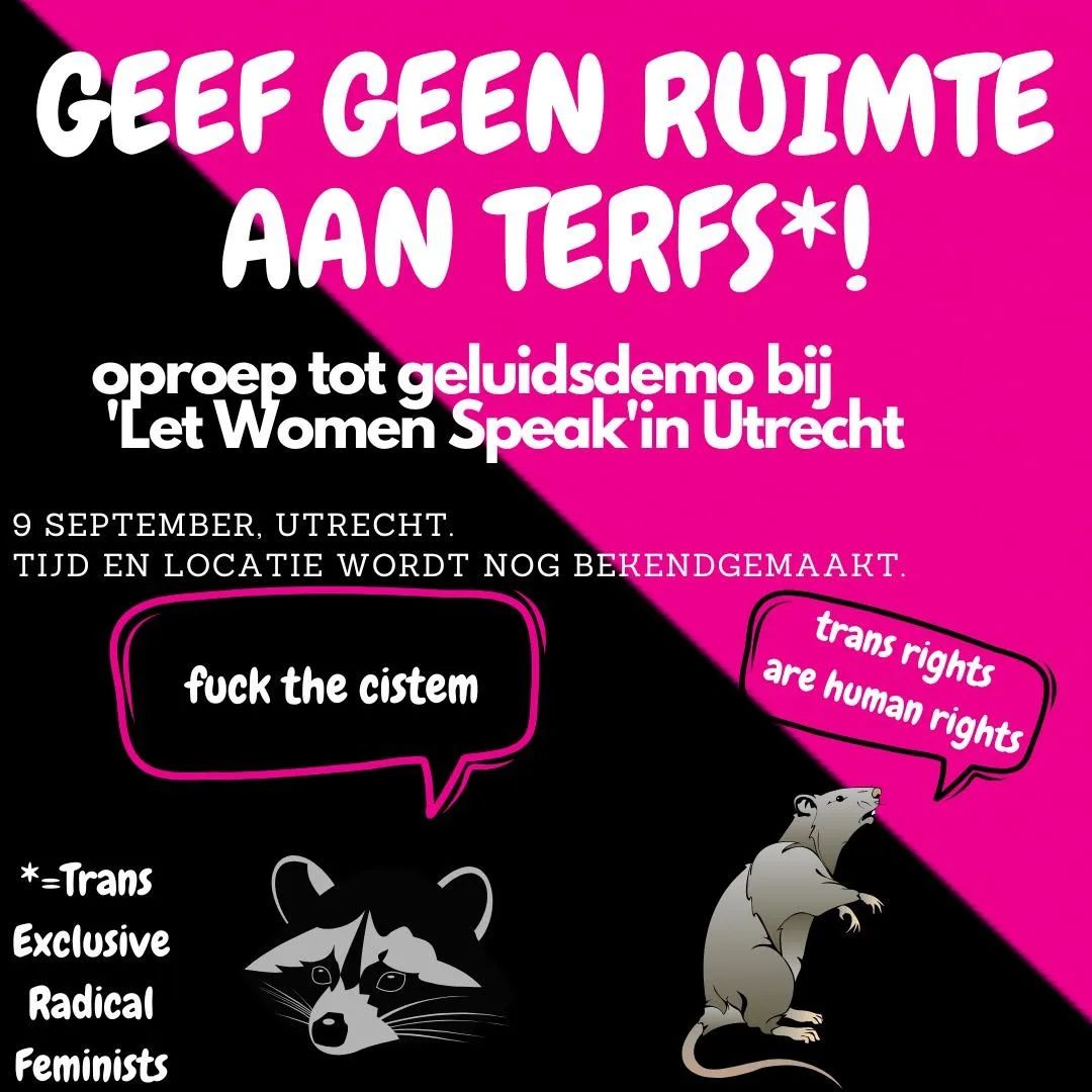 transzorgu's tweet photo. Op 9 september komt 'Let Women Speak' naar Utrecht, een organisatie die expliciet tegen trans rechten is.

Gelukkig word er door o.a. Wandelclub 030 een tegendemonstratie georganiseerd, die verzamelt 9 September 13:30 op St. Jacobplein.

Dus kom, spreek je uit tegen transfobie! https://t.co/DJJ9887efG