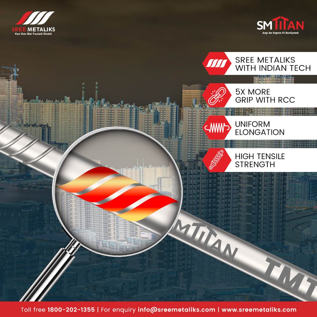 SreeMetaliks's tweet image. Sree Metaliks- 5x More Grip on RCC, Offering Uniform Elongation and Unbeatable High Tensile Strength for Superior Performance!

#ConstructionInnovation #BuildingStrongerStructures #smtitan #tmt #tmtbars #sreemetaliks