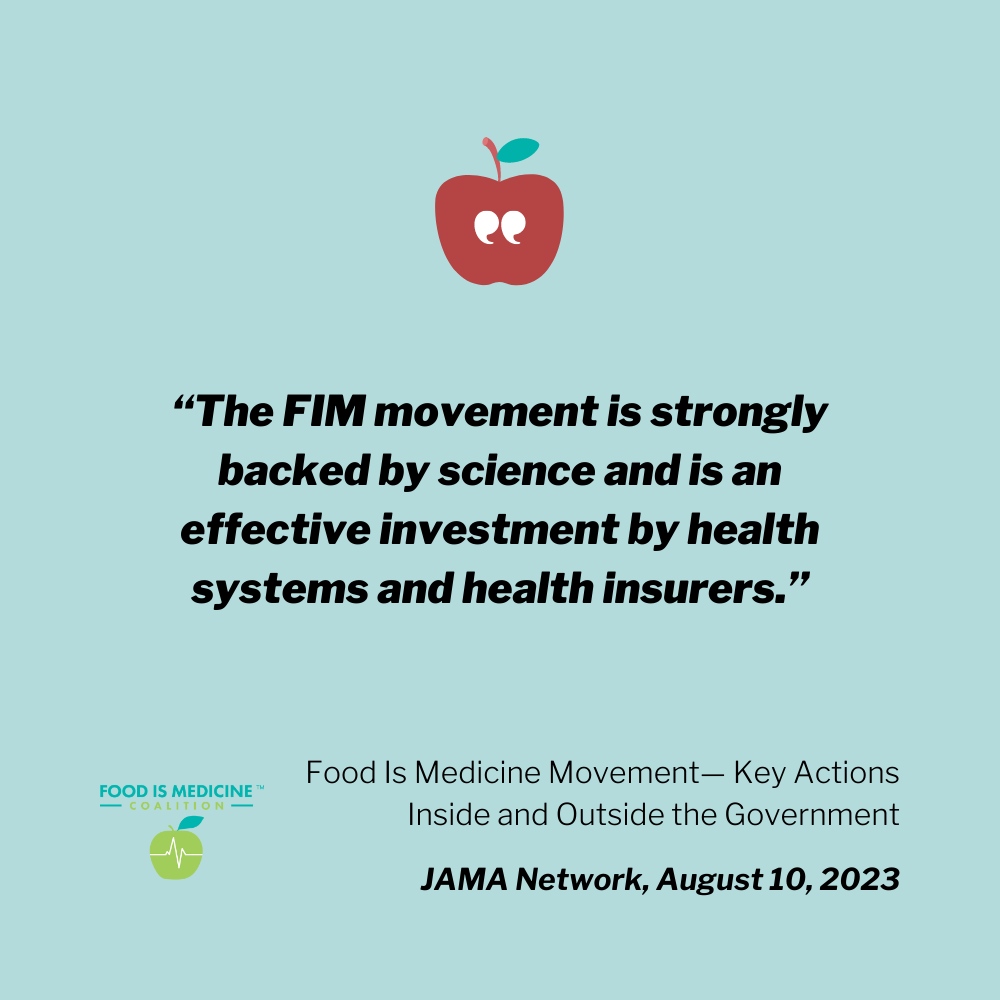 FIMCoalition's tweet photo. “The FIM movement is strongly backed by science and is an effective investment by health systems and health insurers.” This @JAMANetwork article outlines key actions inside &amp; outside the government taking place around the #FoodisMedicine movement. https://t.co/23x5Hez0Sb https://t.co/ymzbQPC7co