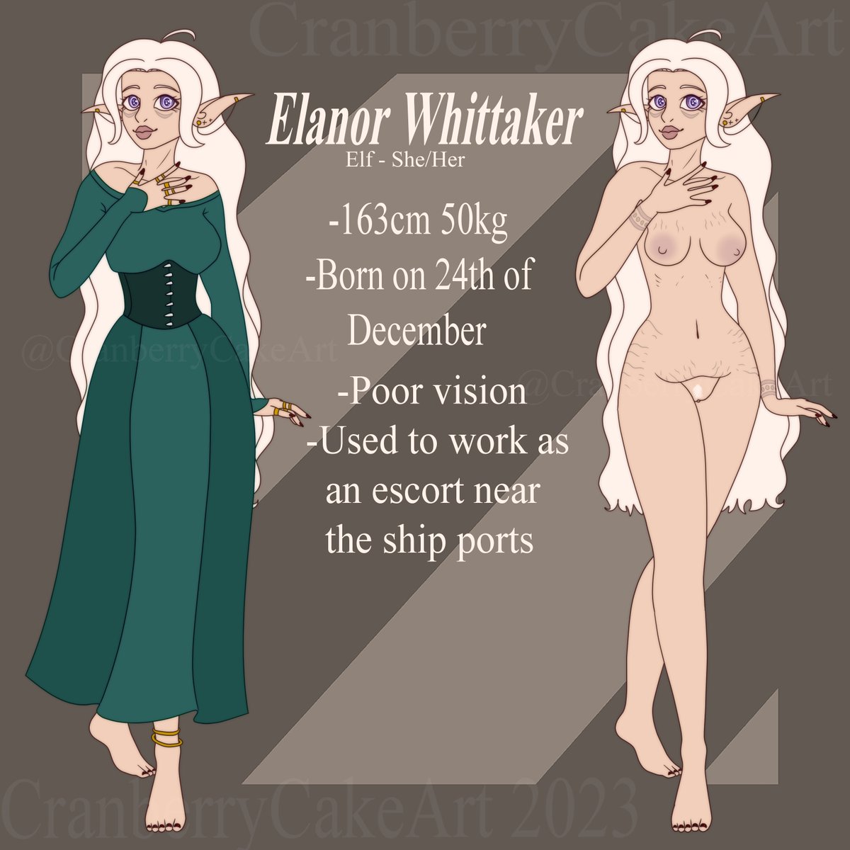 cranberrycake69's tweet photo. ELANOR!! I literally have two white-haired characters and like. I need to make more. Looks ethereal?? Also, the marks on her body are scar tattoos uwu https://t.co/jpBB0zgWdI