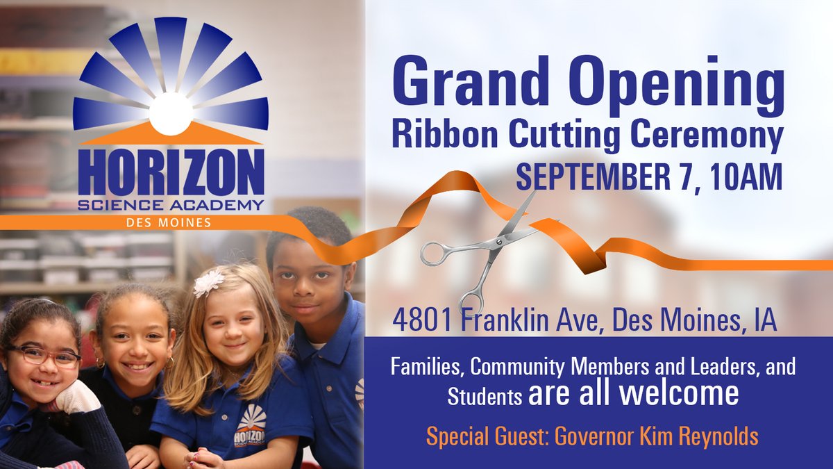 Join us for an extraordinary event on Thursday, Sept 7. Horizon Science Academy is a charter public school that is free and open to all K-3 students. <a href="/IAGovernor/">Gov. Kim Reynolds</a> <a href="/KimReynoldsIA/">Kim Reynolds</a> 🏫📚🎀✂️ #BacktoSchool2023  

Enroll today: hsadesmoines.org
