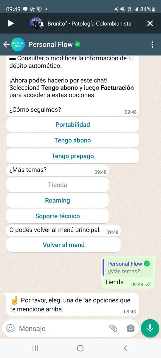 agustincastelli's tweet photo. @PersonalFlow_At Porque pongo tienda y me dice "por favor elegí una opción de las de arriba" no se puede consultar por las compras, estafadores? https://t.co/7TtY90elXu