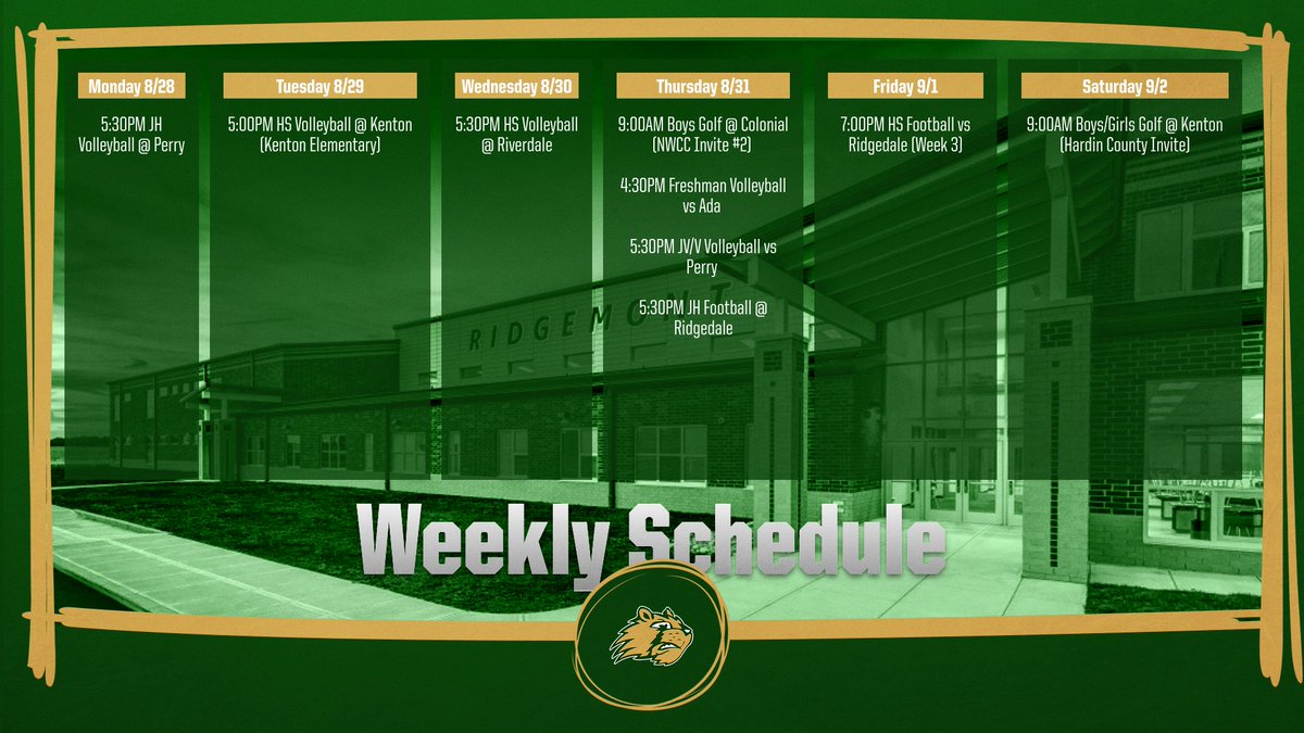 Weekly Schedule!
Sorry for the Delay