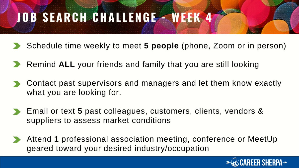 careersherpa's tweet photo. #JobSearchChallenge Week 4 & 5
Complete these actions this week to move your job search forward! (See week 5 below) https://t.co/NwxjIIPRDY
