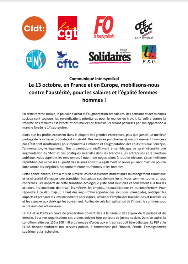 ChabanierCFTC's tweet photo. Voici le communiqué de presse consécutif à la réunion de l'intersyndicale du vendredi 25 août 2023. https://t.co/h8gQo8XcxR