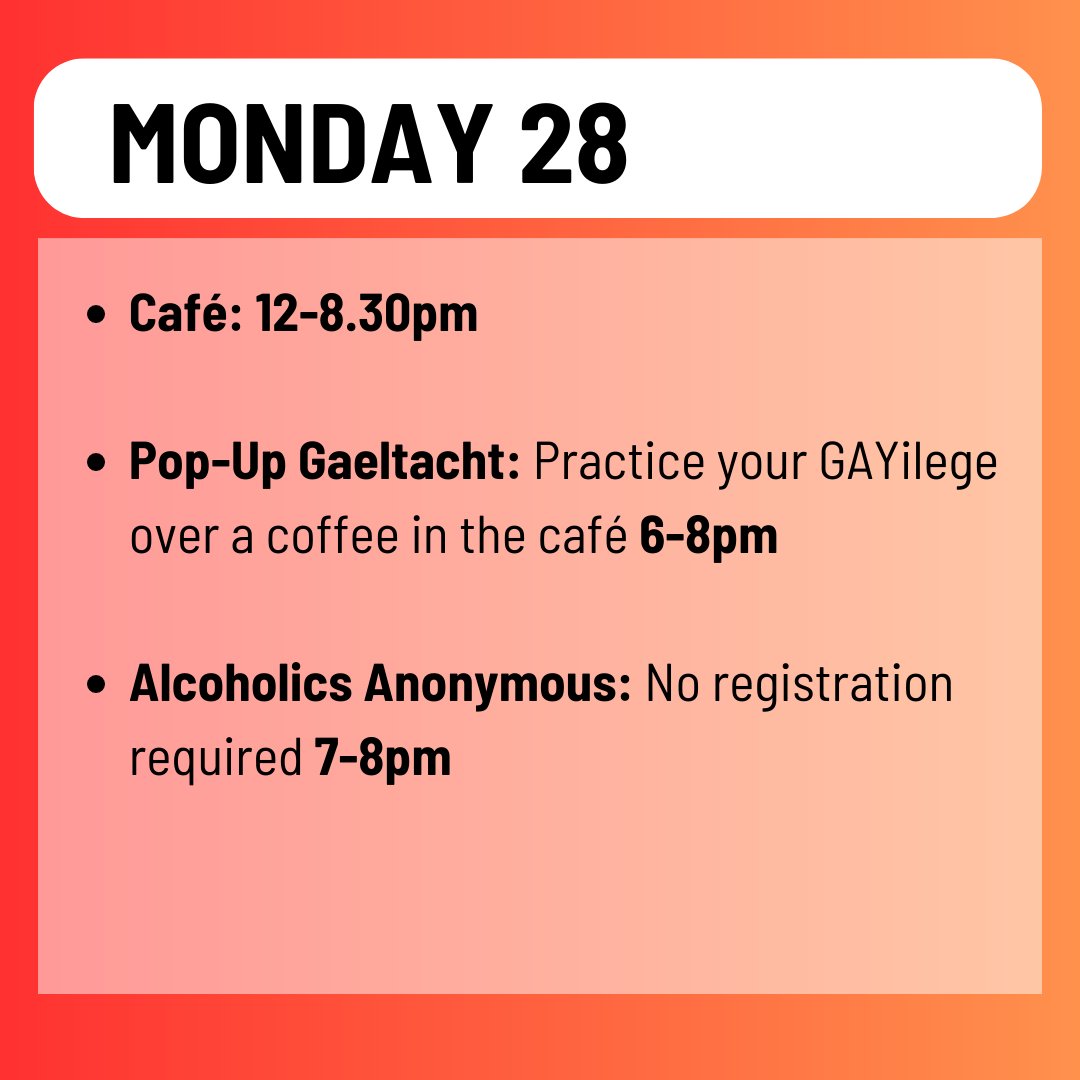 Outhouse_Dublin's tweet photo. Weekly roundup of events in Outhouse LGBTQ+ Centre this week, August 28 - September 3 🌈
All events listed at:
https://t.co/P0fZOPZRlc
#dublinevents #eventsdublin #gaydublin #lgbtqdublin #lgbteventsdublin #gayeventsdublin #transdublin #gayirish #outhousedublin https://t.co/nu7XU8LiCW