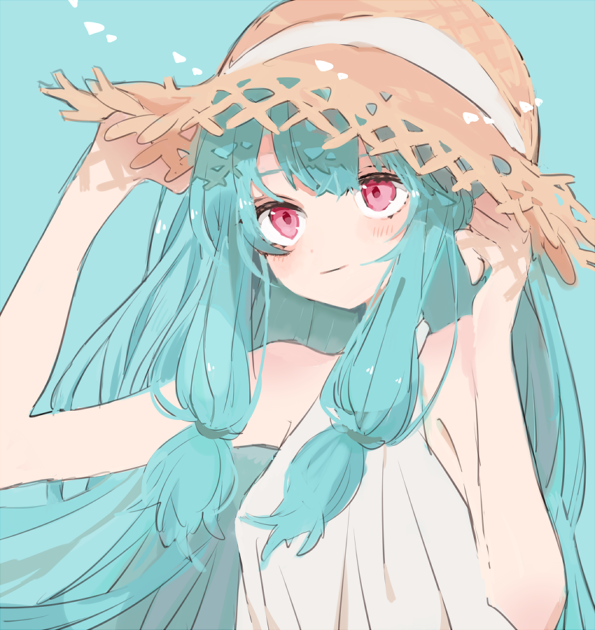 kotonoha aoi 1girl solo long hair hat dress straw hat blue hair  illustration images