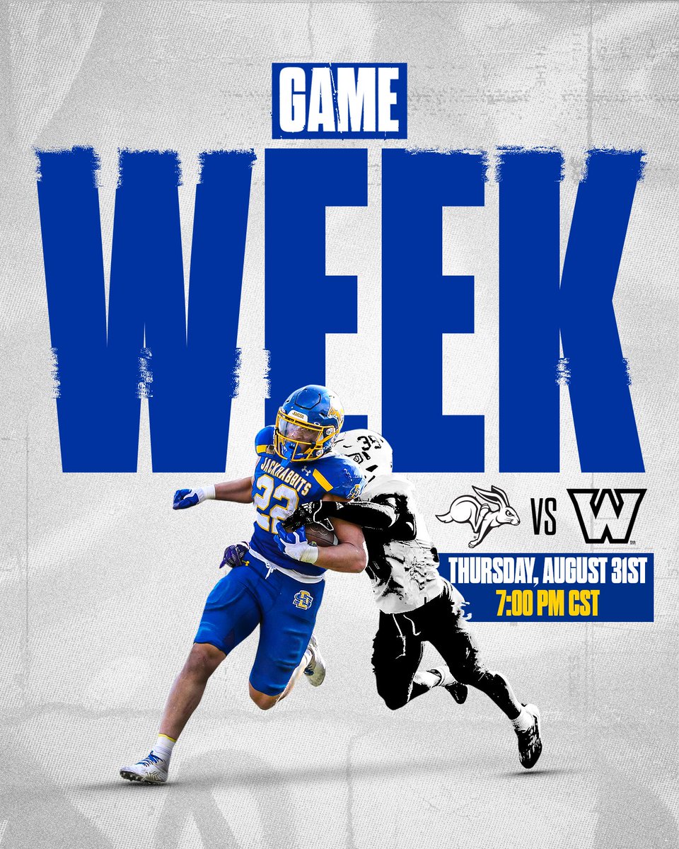 Game Week. 

📅 Thursday, August 31st 
📺 <a href="/ESPNPlus/">ESPN+</a> 
⏰ 7:00 CT 
📍 Dana J. Dykhouse Stadium 

#GoJacks 🐰🏈