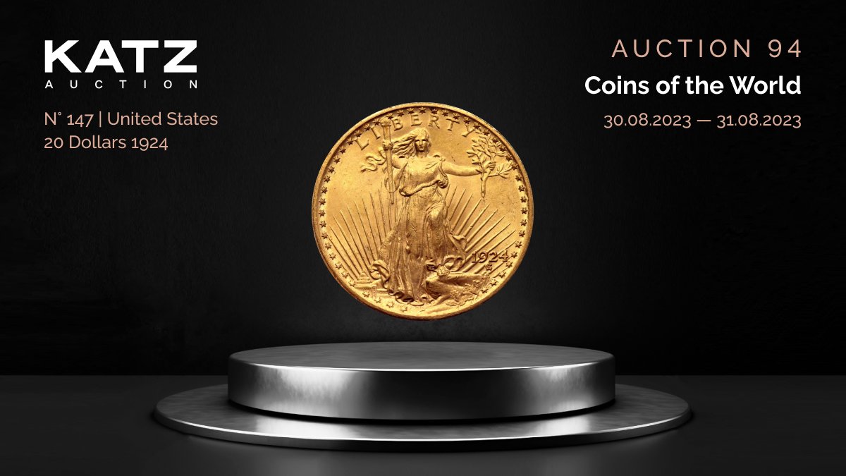 katzauction's tweet photo. N° 147 | United States 20 Dollars 1924
https://t.co/gqW83XjoAG

KM# 131, N# 23126; Gold (.900) 33.44 g.; Saint-Gaudens - Double Eagle, with motto; Philadelphia Mint; UNC- with mint luster

#auction #KATZauction #numismatic #coin #money #oldcoins #worldcoins #auction94 #currency https://t.co/sf8UxEXkpa