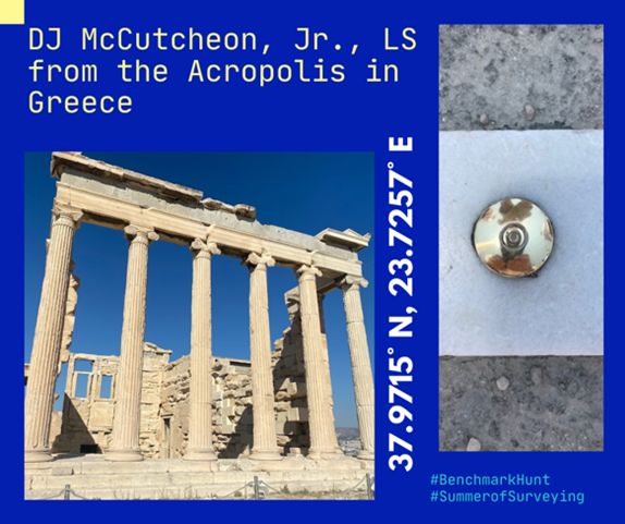 nysapls's tweet image. #GlobalBenchmark: DJ McCutcheon, Jr., LS discovered this benchmark while exploring the Acropolis in Greece! 
#BenchmarkHunt  #SummerofSurveying