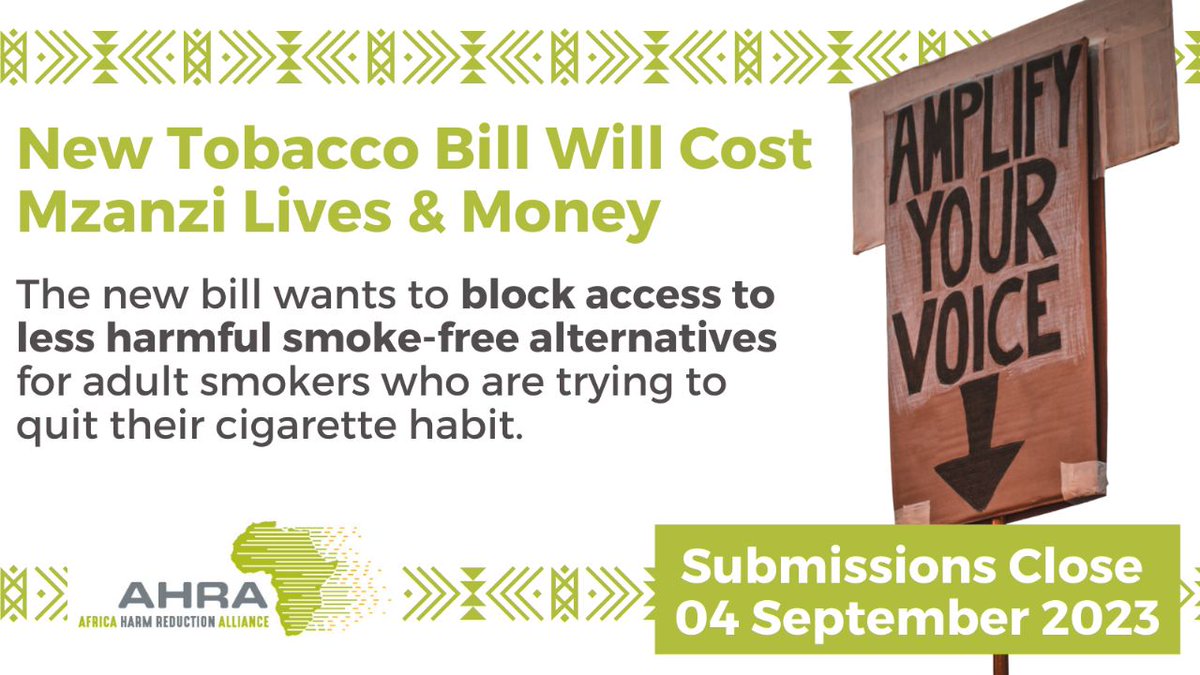 AfricaHRA's tweet photo. #KnownFact about vaping is that it is 95% less harmful than combustible tobacco. Yet, new control measures fail to distinguish the clear difference.
Act now: https://t.co/E6XcjHyx9C
Read @Josephmagero's article on the new proposed control measures in #SouthAfrica:
https://t.co/3OkWds6jNR