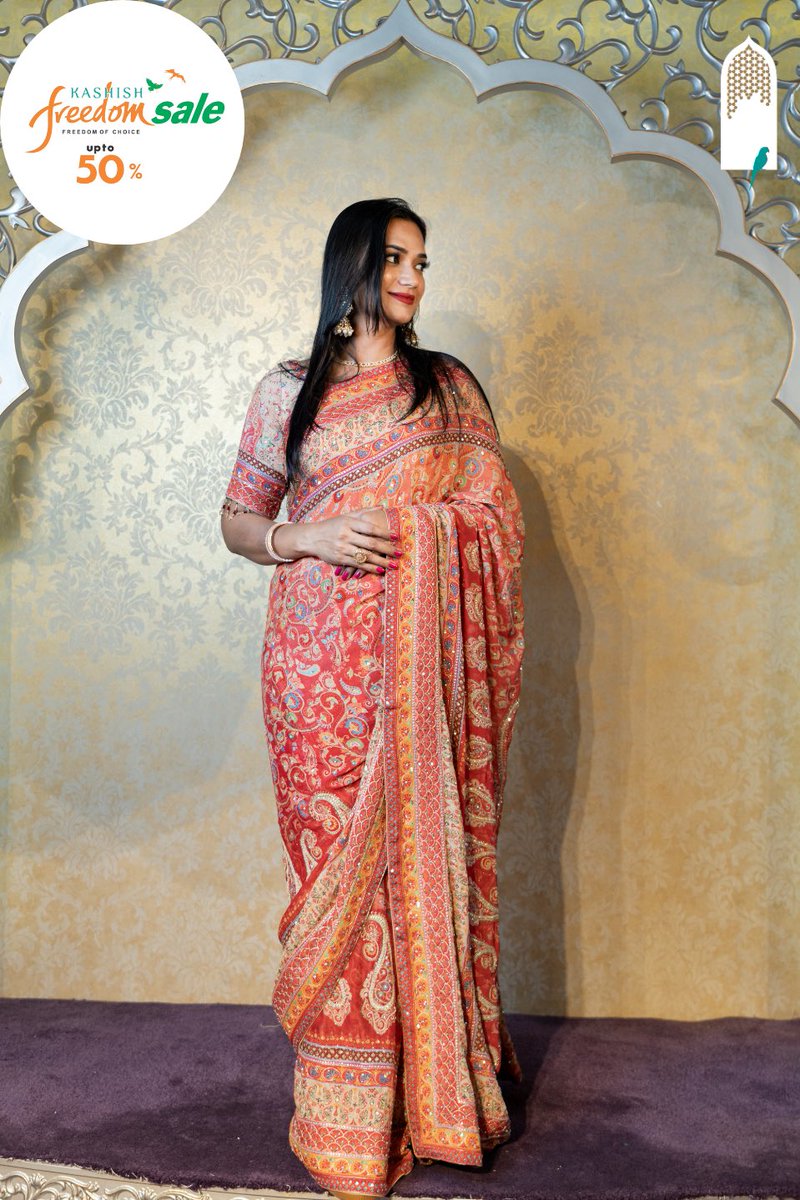 KashishIndia's tweet photo. #Rakhi2023
Orange Designer #Saree in chinon crepe fabric with Stone Work &amp; Digital Print by The Fashion Leader 🦜
Kashish “Freedom Sale” is live with Upto 50% off is ending in just 3 days.

This year, let us celebrate “Freedom of Choice” to Shop! https://t.co/i4MD6pWmb8