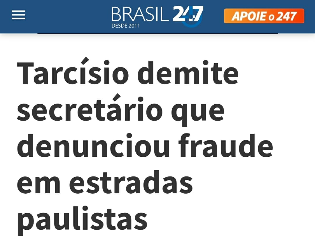 GuilhermeBoulos's tweet photo. COMO ASSIM? O governador Tarcísio optou por DEMITIR o secretário que denunciou uma fraude milionária na construção de estradas paulistas. https://t.co/GoEqMtfFAj