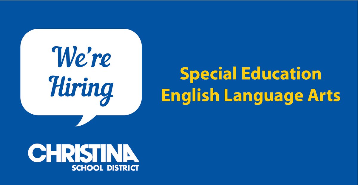 We're #NowHiring: Special Education ELA Teacher at Christiana HS.  Apply online to #JoinCSD: christinak12.org/joincsd-high-s….

📌 View all job openings: christinak12.org/joincsd-apply

#EduJobs #netde #hiring #WilmDE #NewarkDE