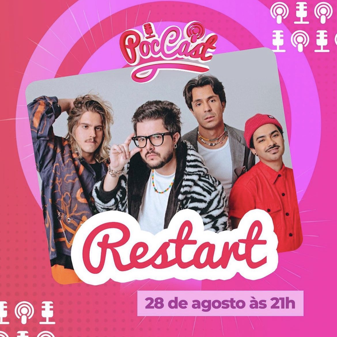 banda_restart's tweet photo. E hoje tem #RestartNoPocCast às 21h! 

Pra assistir ao vivo, é só acessar o canal https://t.co/IwTVv5dlyp

Bora acompanhar juntos? https://t.co/A5Xmruycjq