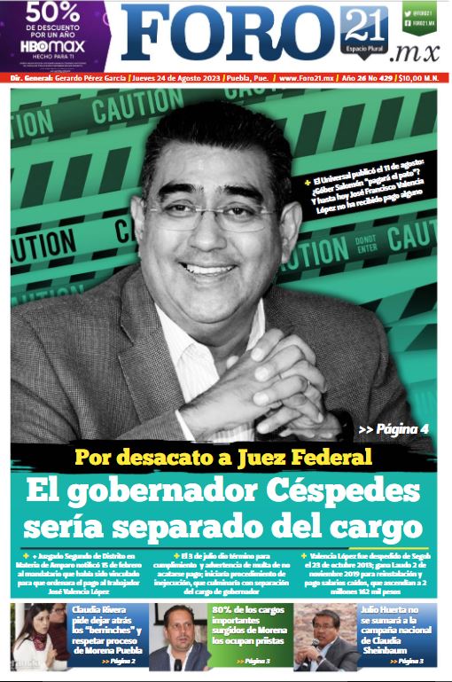 No te puedes perder nuestra edición impresa de #Foro21 
Por desacato a Juez Federal el gobernador Céspedes (<a href="/SergioSalomonC/">Sergio Salomón</a> ) sería separado del cargo
toda la información aquí 👇
calameo.com/books/00386445…